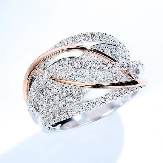 Anel de Noivado Feminino Clássico e Elegante, Anel de Casamento Bicolor em Forma de X com Zircônia, Joias Femininas 3LH3