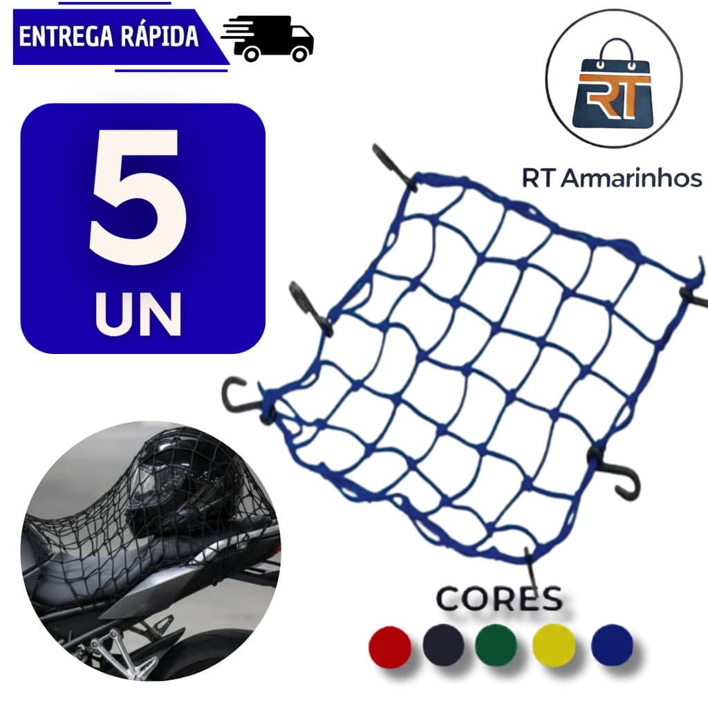 Kits 5/4/2 Rede Aranha Elastica Para Capacete Moto Bike Multiuso Bagageiro Redinha Acessório Ganchos Redes Forte