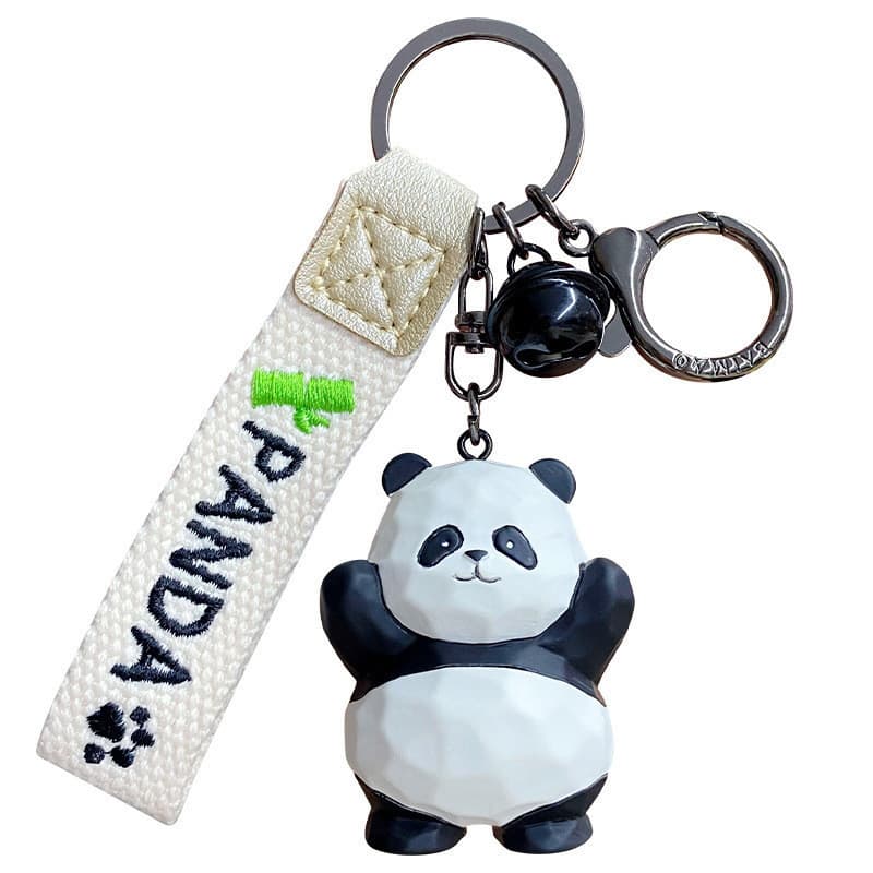 Bonito resina escultura em madeira estilo panda chaveiro criativo requintado bambu panda casal chaveiro saco pingente pr
