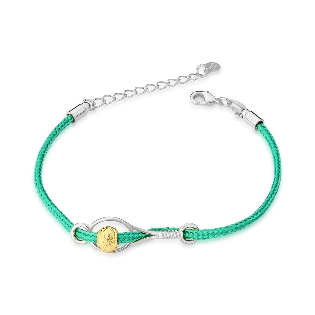 Pulseira Raquete de Tennis Prateada no Paracord Verde