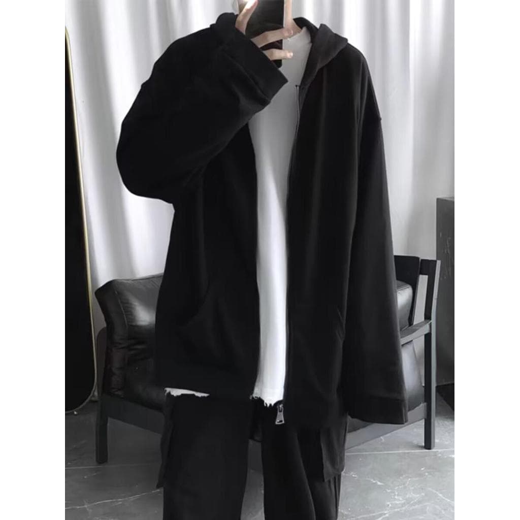 Estilo preguiçoso zíper Cardigan masculino abstinência escura solto moletom com capuz americano solto moletom esportivo