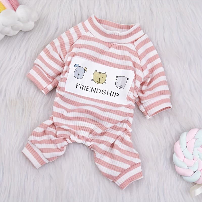 Pijama Listrado de Quatro Patas, Roupas para Filhotes de Cães Pequenos, Roupas para Animais de Estimação M54N*-&-**&*