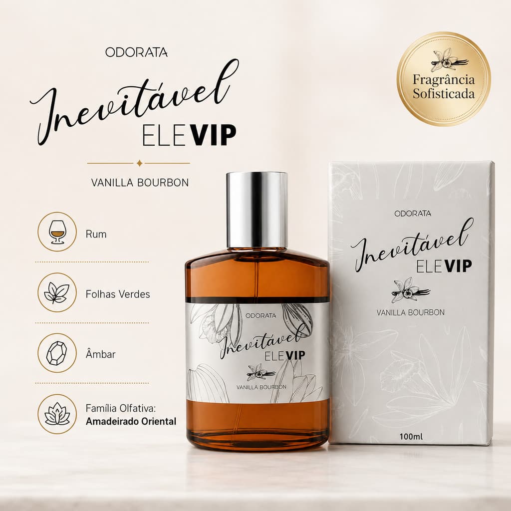 Odorata Inevitável Ele VIP Vanilla Bourbon Perfume Masculino 100ml Fragrância Sofisticada