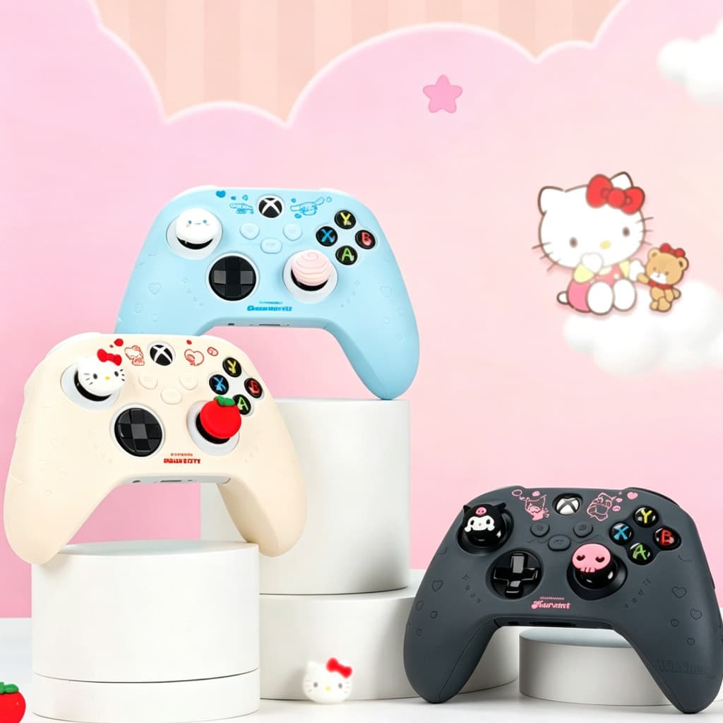 Capa De Controle Fofa Para Xbox Series X/S , Protetora Antiderrapante De Silicone Macio Com 2 Tampas De Polegar E 1 Ades