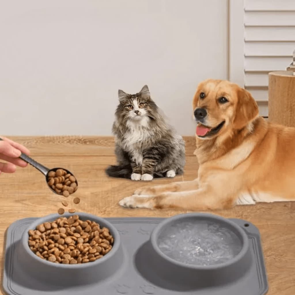 Comedouro Bebedouro Tapete 2 em 1 Silicone Dobrável Pet Cão Gato