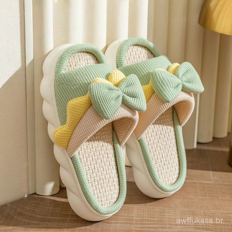 pantufa linho estações casa casal algodão antiderrapante confortável