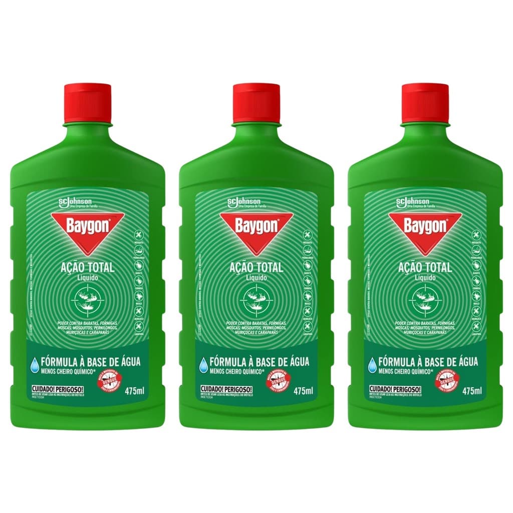 Kit 3 Baygon Líquido Ação Total Barata Insetos 475ml