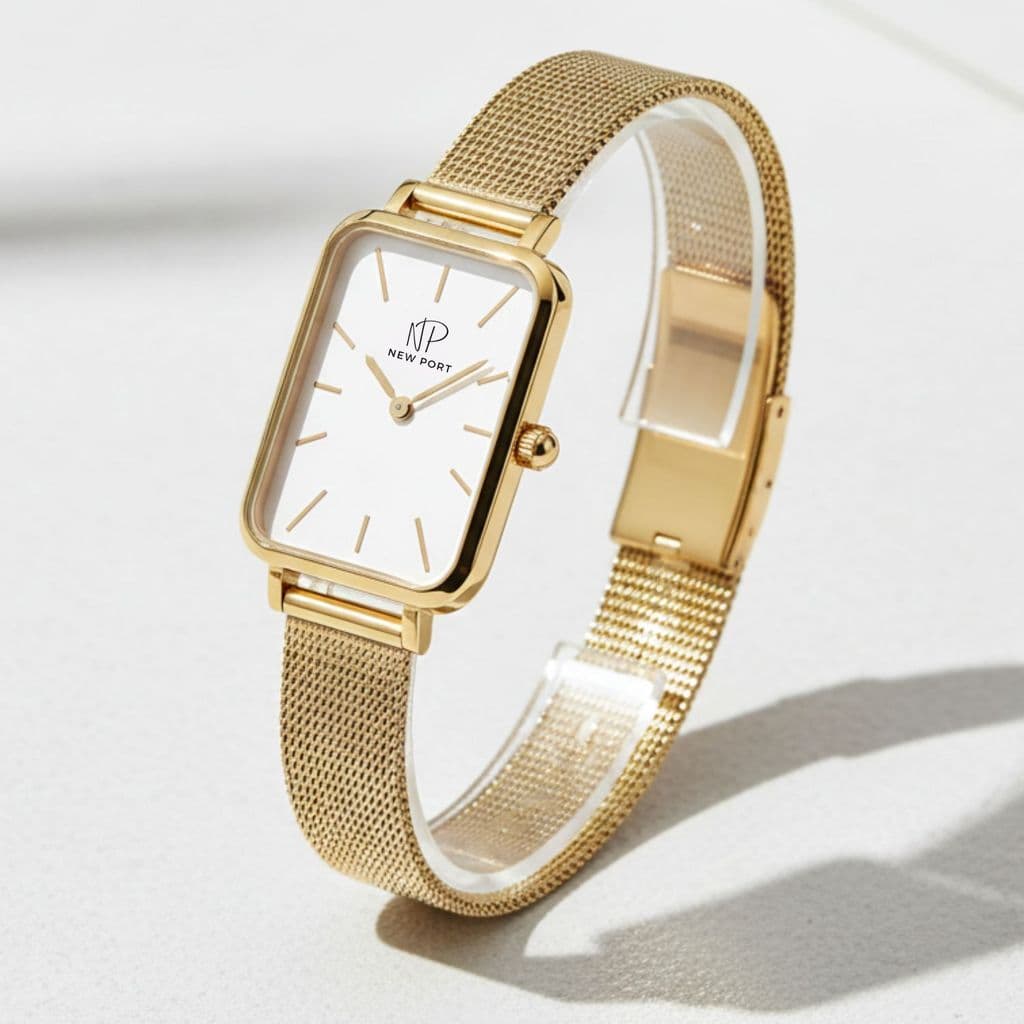 Relógio Feminino Dourado Quadrado Casual Elegante New Port