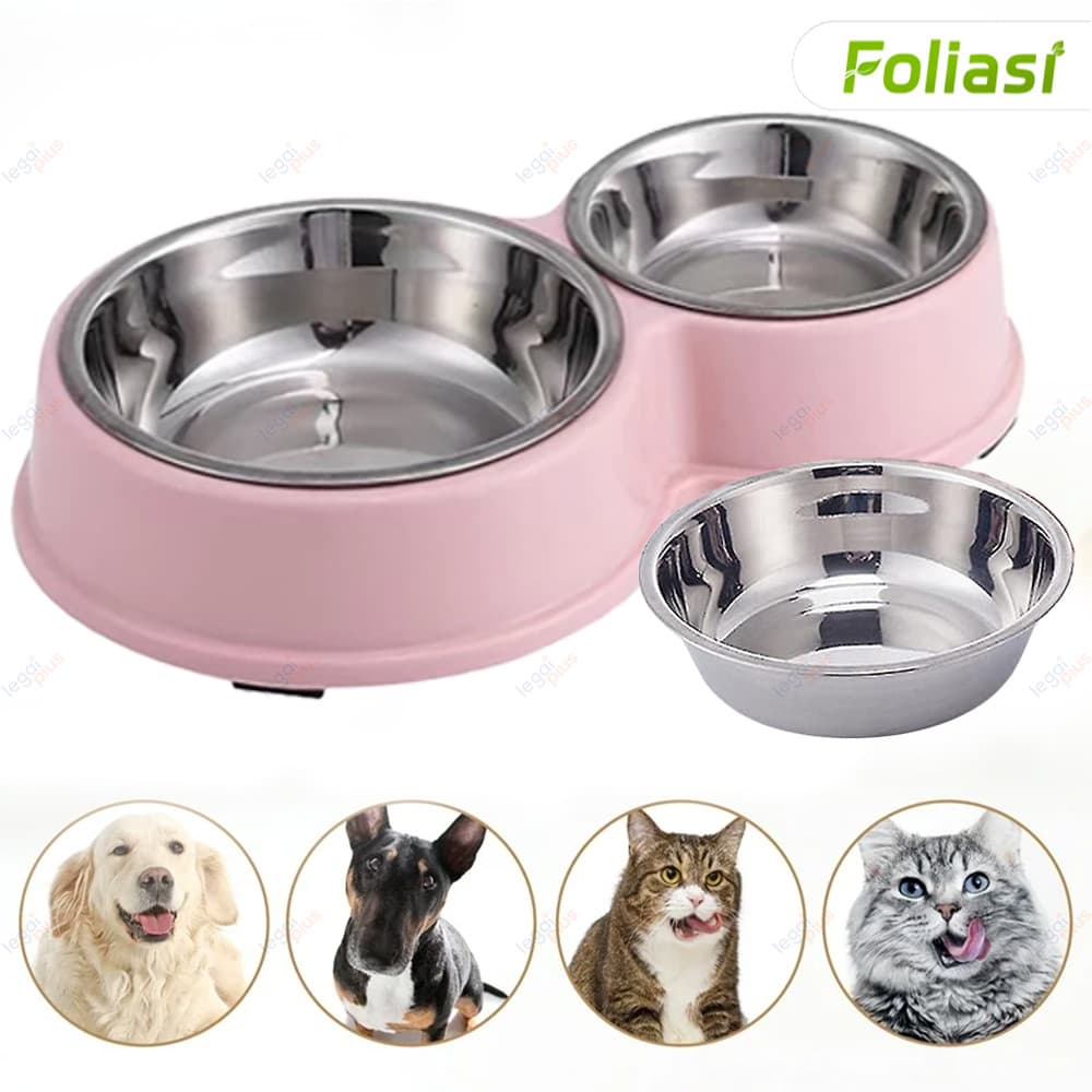 Kit Comedouro e Bebedouro Duplo Inox com Superfície Antiderrapante para Gatos e Cachorros
