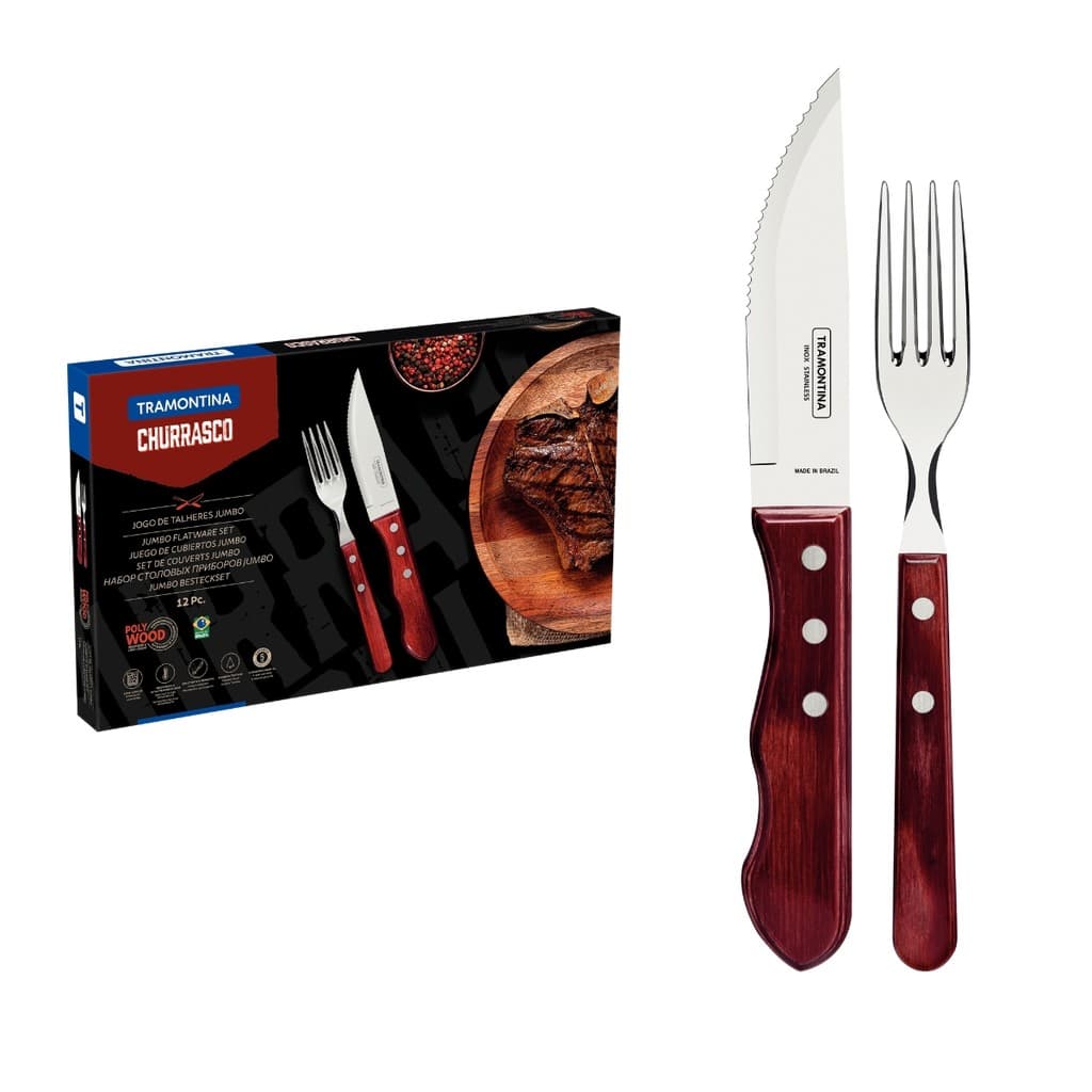 Talheres p/ Churrasco Tramontina Inox Cabo Vermelho 12 und