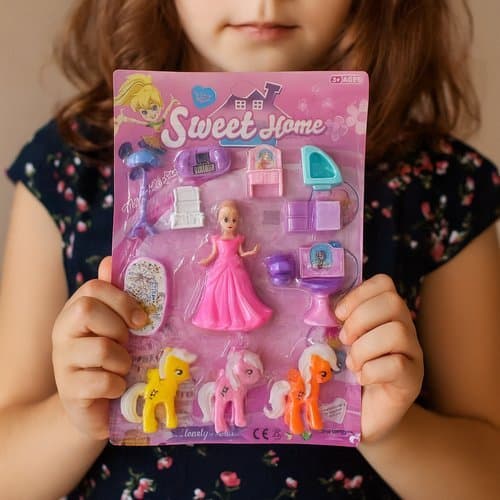 Conjunto Boneca Poneis Acessorios Rosa Infantil Fantasia Diversao Crianca