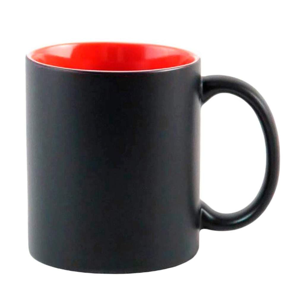 Caneca de Cerâmica Mágica Preto Fosco com Interior Vermelho para Sublimação - 325ml