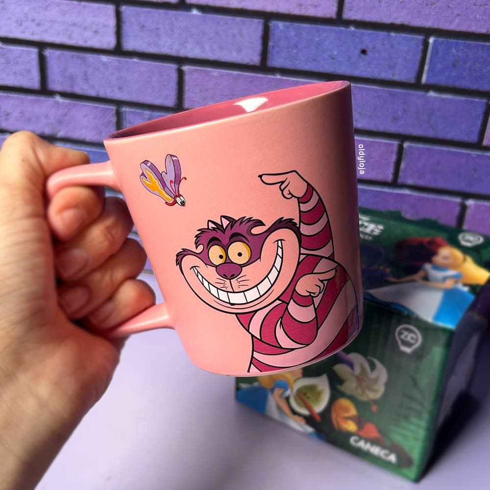 Caneca Alice no País das Maravilhas Gato Risonho 400ml Cerâmica Presente Criativo Licenciada