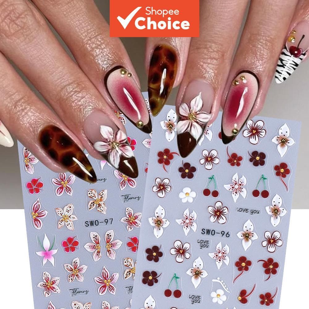 Flores De Lírio Escuro 3D Adesivo De Arte De Unha Verão Em Relevo Flor Floral Decalques De Unhas Manicure Decoração 1pc