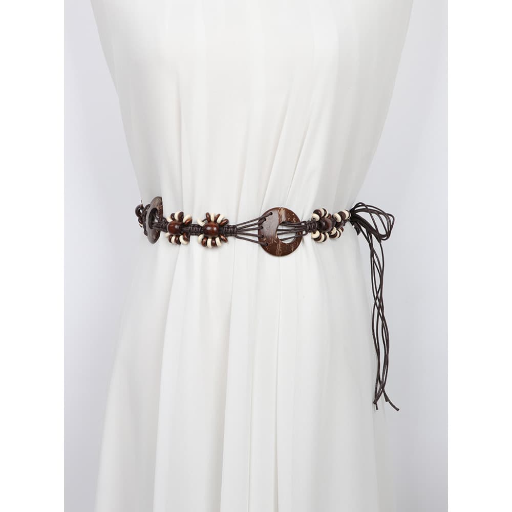 Literário Retro estilo étnico corda de cera trançado cinto estilo boêmio Casual cintura estreita vestido decorativo cint