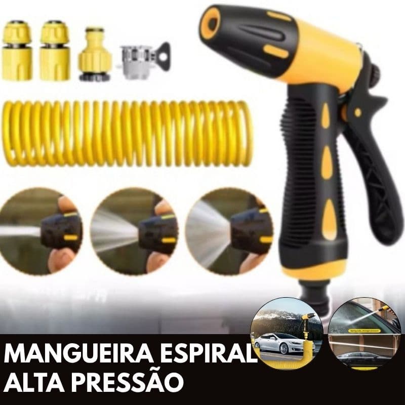 Kit Mangueira Espiral 10 metros com Esguicho Ajustável e Conectores Jardim Carro Casa