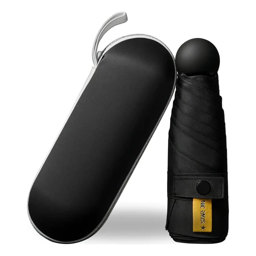 Mini Guarda Chuva Bolsa Cápsula De Bolso Sombrinha Portátil Anti-uv Preto Liso