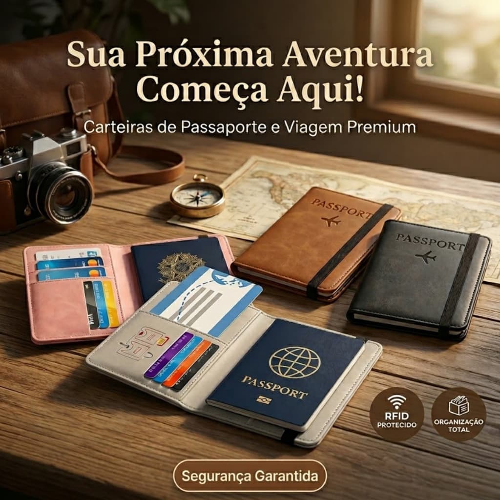 Carteira Porta Passaporte Proteção RFID Porta Documentos Cartões Dinheiro Viagem Premium Unissex