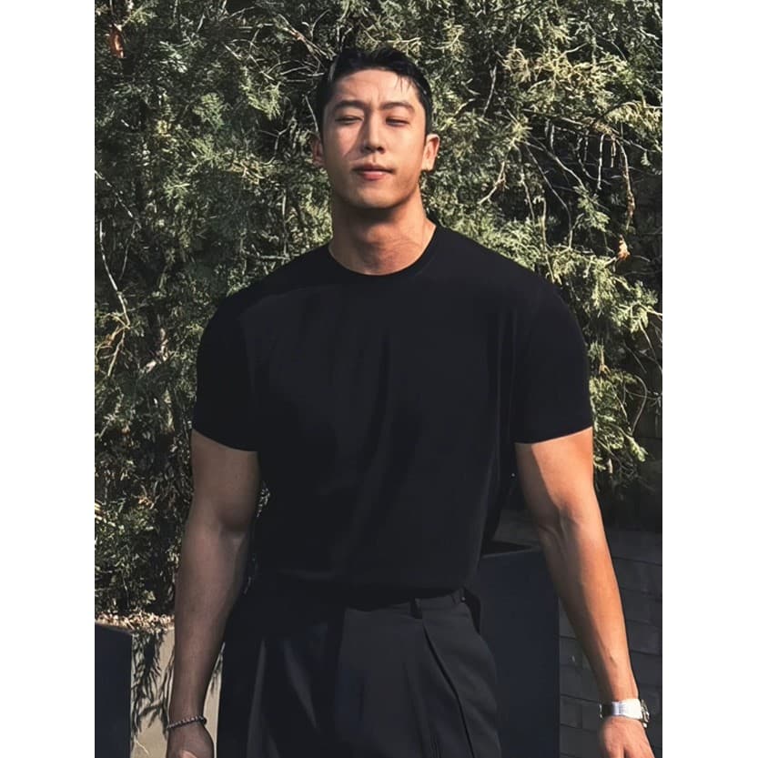 Camiseta antibacteriana legal de amônia líquida masculina americana decote pequeno Slim-fit estiramento de manga curta o