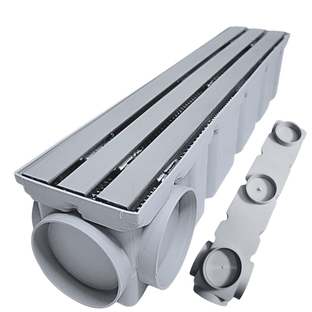 Ralo Trilho Inox 10 x 50 com Tela e Caixa Pluvial Cinza