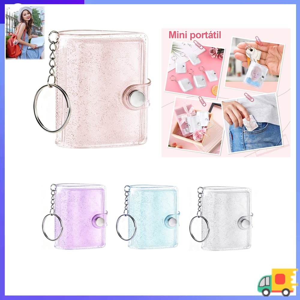 Pacote de 1-5 peças, Mini chaveiro de álbum de fotos de pasta, conjunto de cartões de 2 polegadas, álbum de fotos de bol
