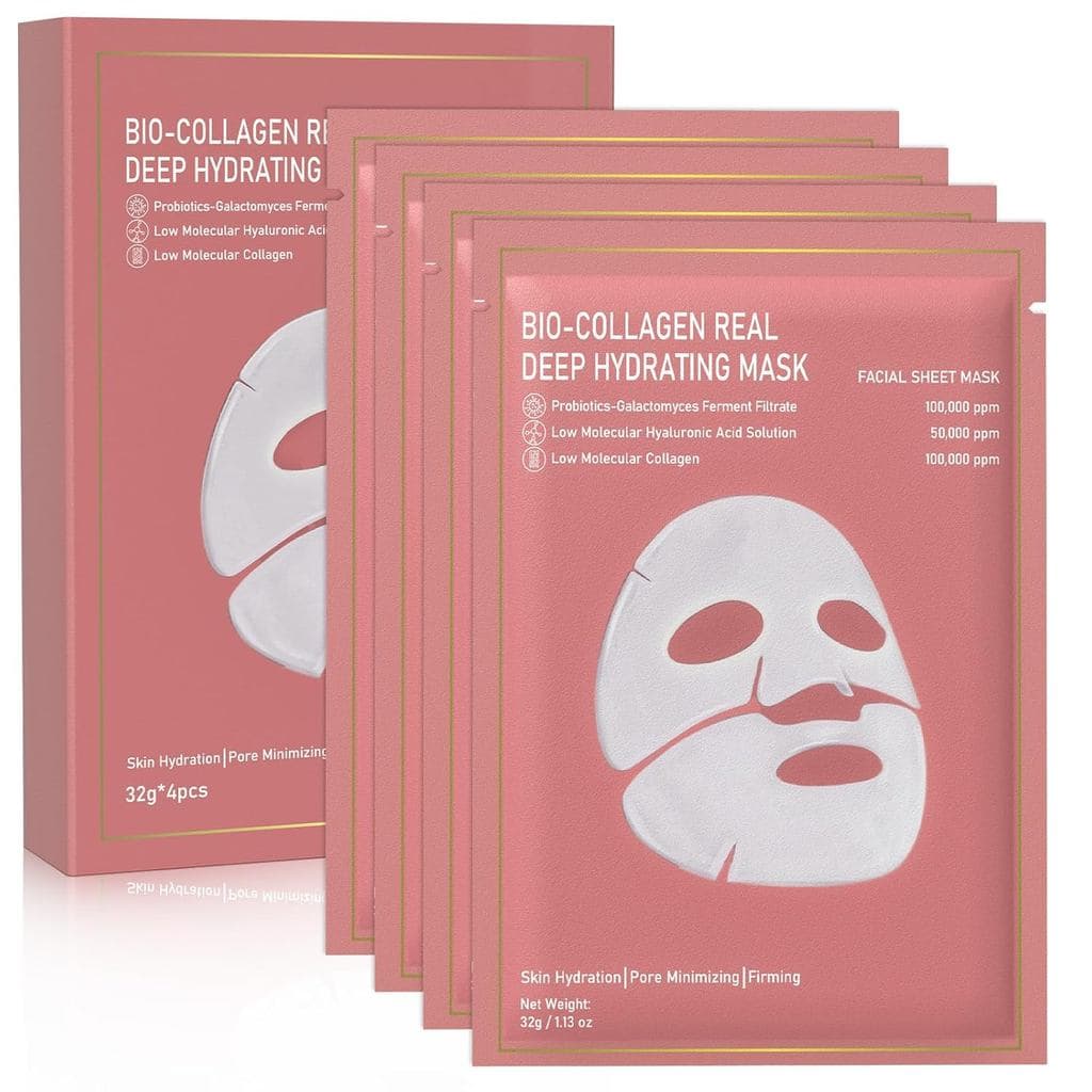 Máscara de Colágeno, conjunto de 4 máscaras de bio-colágeno de penetração profunda, máscara hidratante noturna adequada
