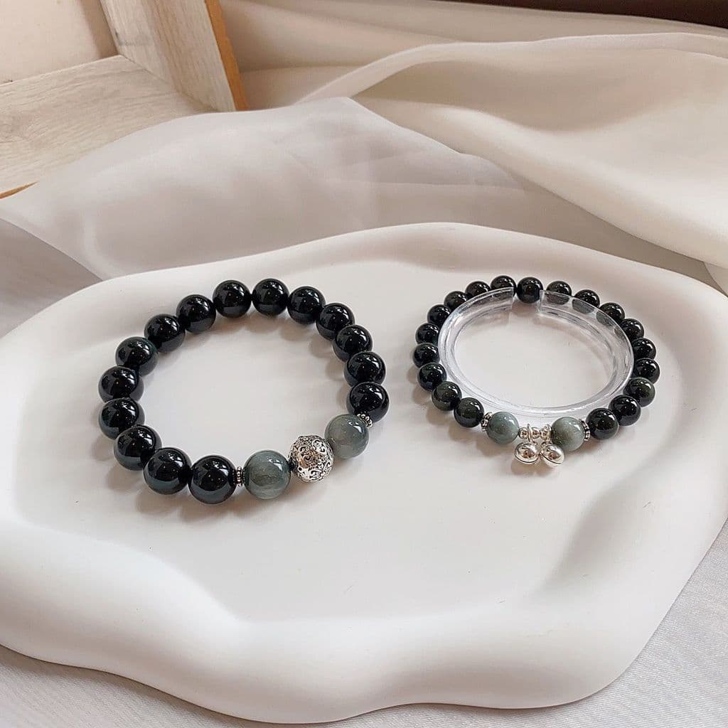 Pulseira de obsidiana 2025 pulseira masculina sino casal pulseira feminina luz luxo nicho requintado High-End sentir
