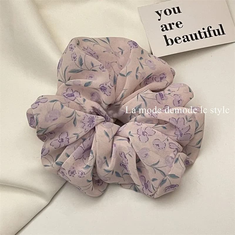 [Alta elasticidade não machuca o cabelo Laço de cabelo elástico Floral violeta] Estilo Mori Corda de cabeça retrô Corda