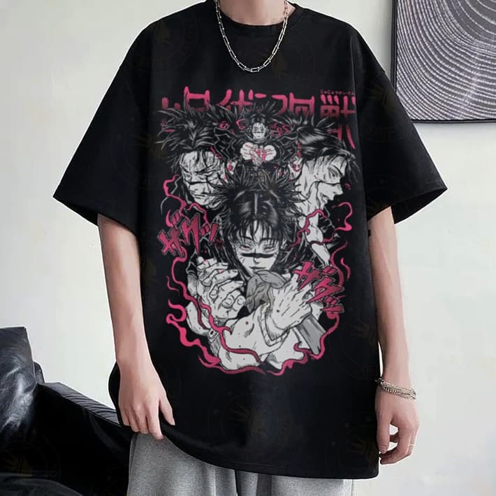 Camiseta preta oversize Jujutsu Kaisen Satoru Gojo Choso Algodão Unissex Street Trendy Black