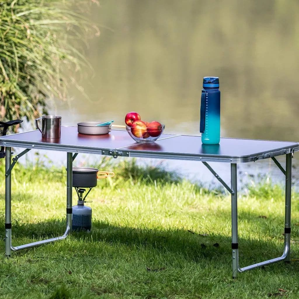 120x60cm Mesa Dobrável de Alumínio  com Tampo MDF e Alça para Camping