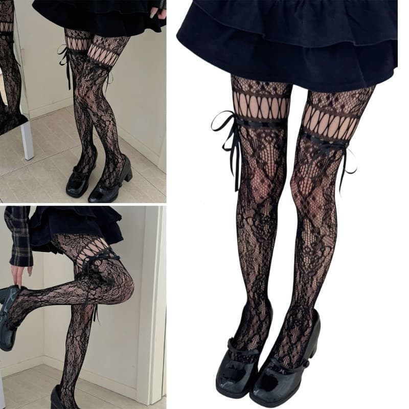 Hi * Meias Arrastão Estampadas Femininas , Cinta-Liga , Meia-Calça Suspensa , Coxa