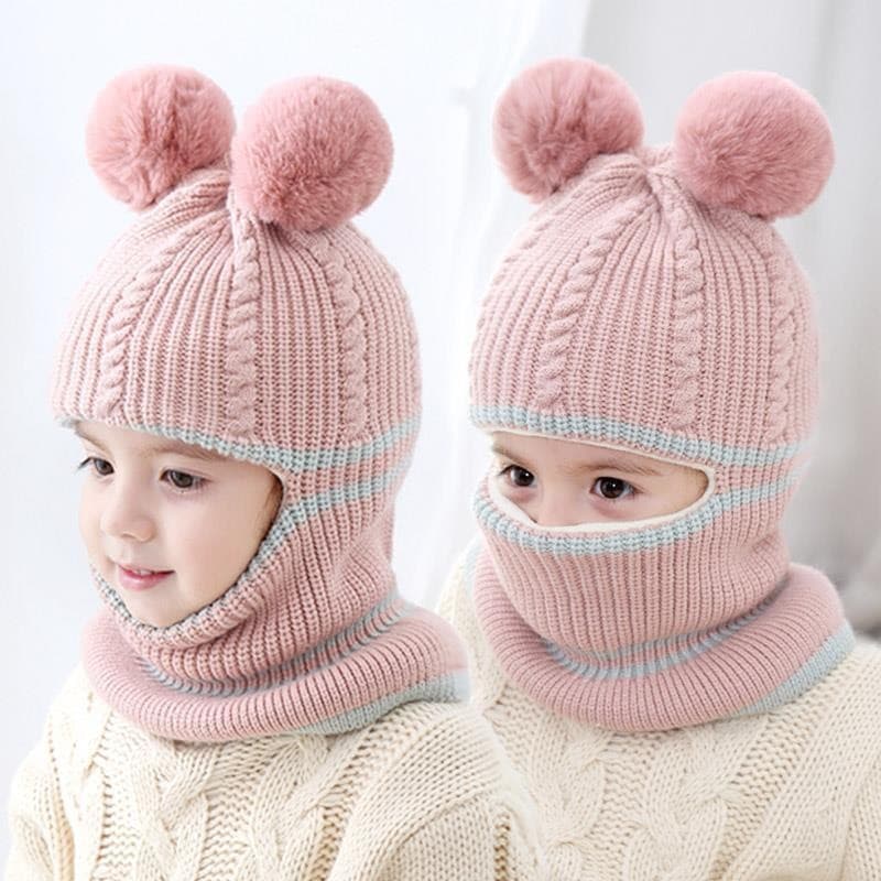 Conjunto de Gorro e Cachecol Infantil de Inverno com Orelhas de Pelúcia de Desenho Animado para Meninas e Meninos, Gorro