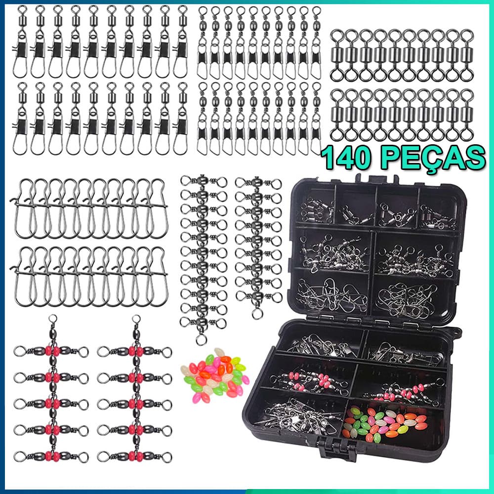 Kit giratório de pesca 140 peças de linha cruzada giratório para equipamento de pesca de linha de isca para equipamento