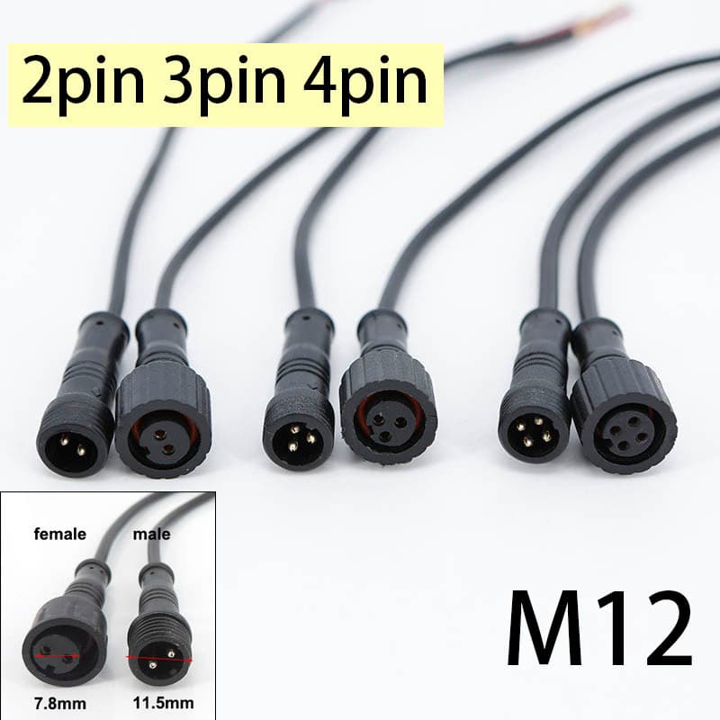 20cm M12 2 3 4 Pinos Núcleo Macho Fêmea Jack À Prova Dwaterproof Água IP65 Cabo Fio Plug 24AWG 2A Para Fonte De Alimenta