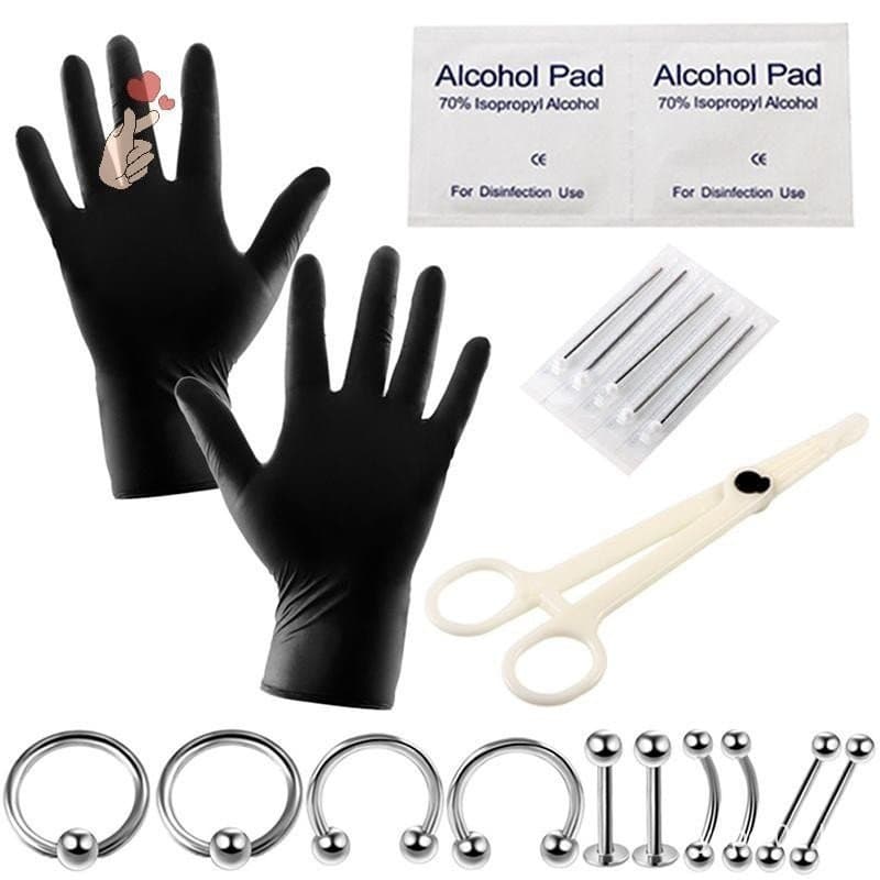 10-20 Pçs/Set Kit De Piercing Corporal Ferramentas Agulha Barriga Língua Sobrancelha Nariz Anel Labial [fa]
