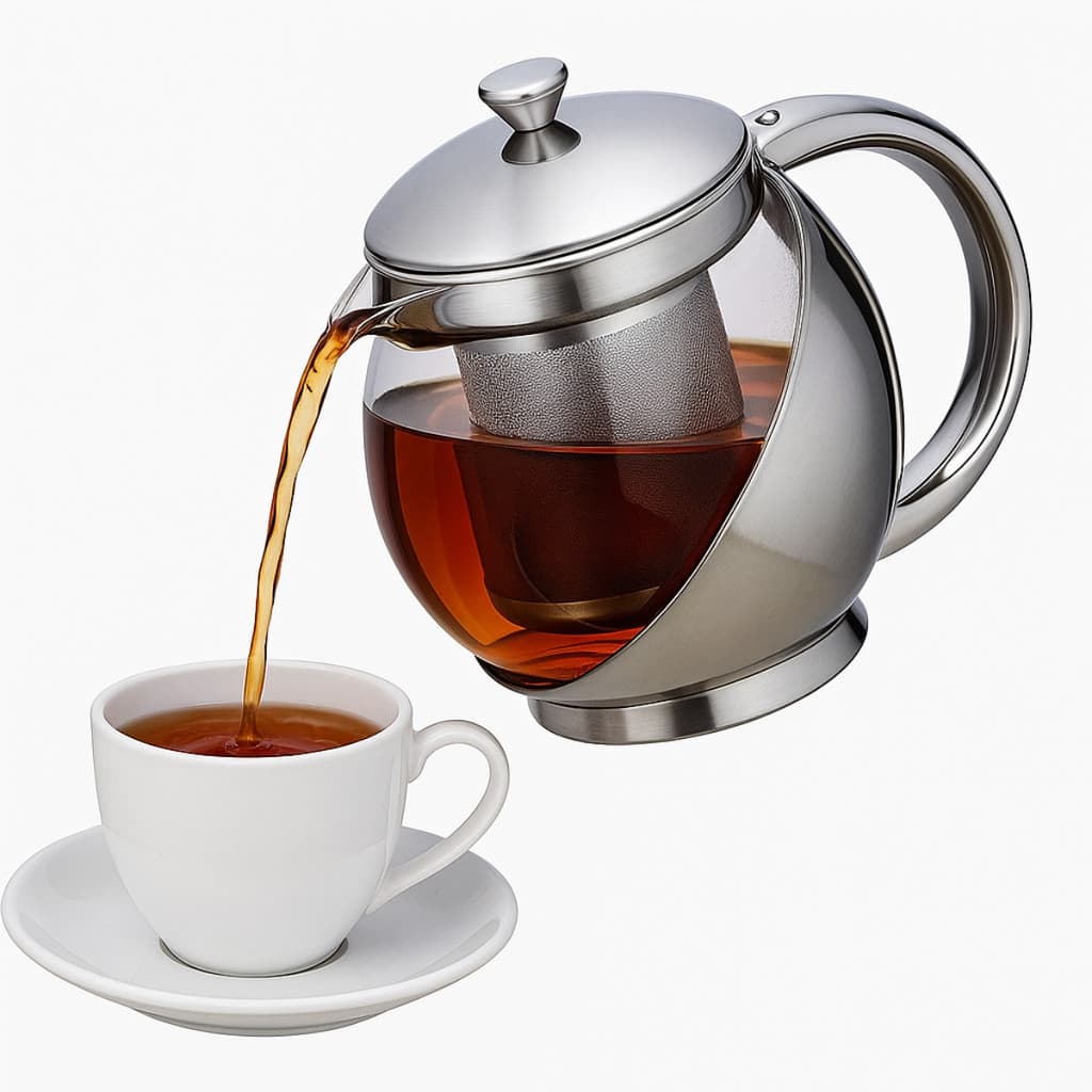 Chaleira Bule De Vidro E Inox Jarra Infusora Com Coador Chá 900ml