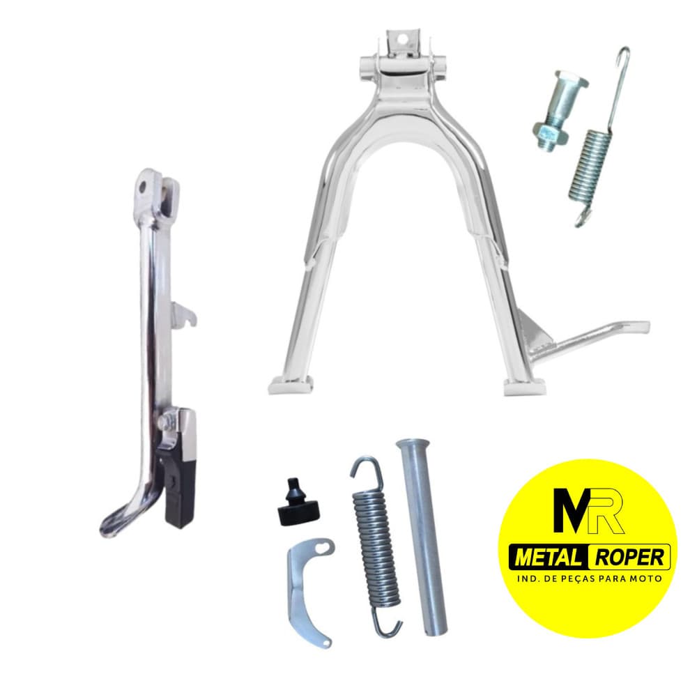 Kit Cavalete Central + Lateral Cromado Para Moto Modelo Fan 150/160 Titan 150/160 Com Molas