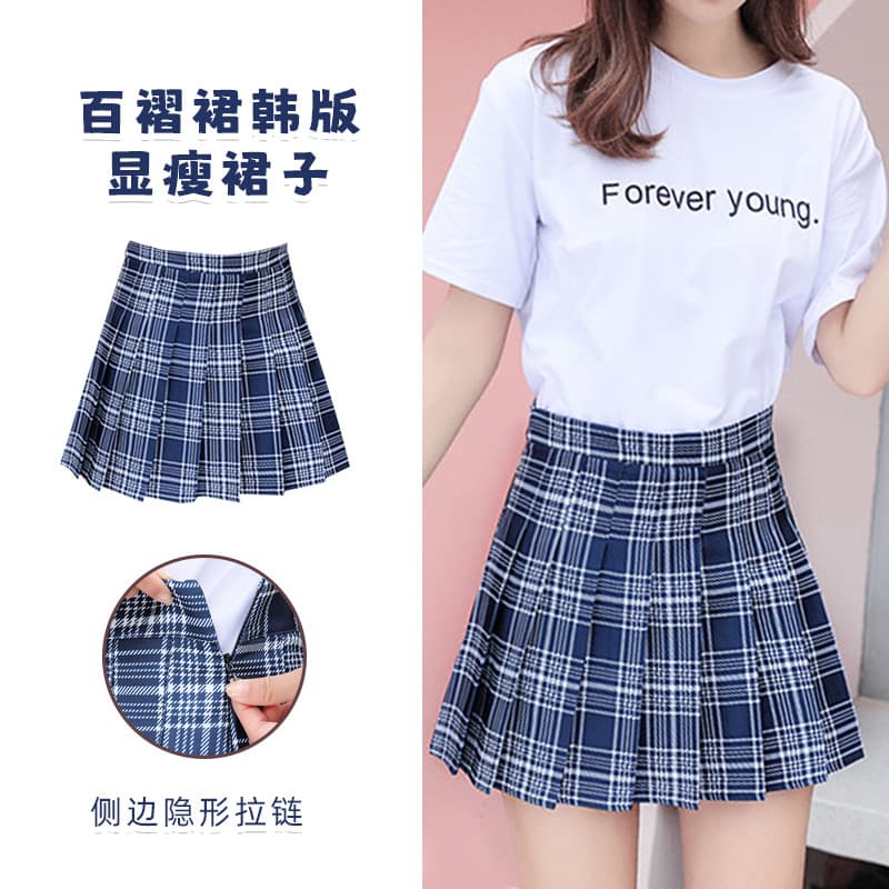 Tamanho grande xadrez saia plissada feminina verão novo estilo cintura alta versão coreana a linha deusa estilo Preppy s