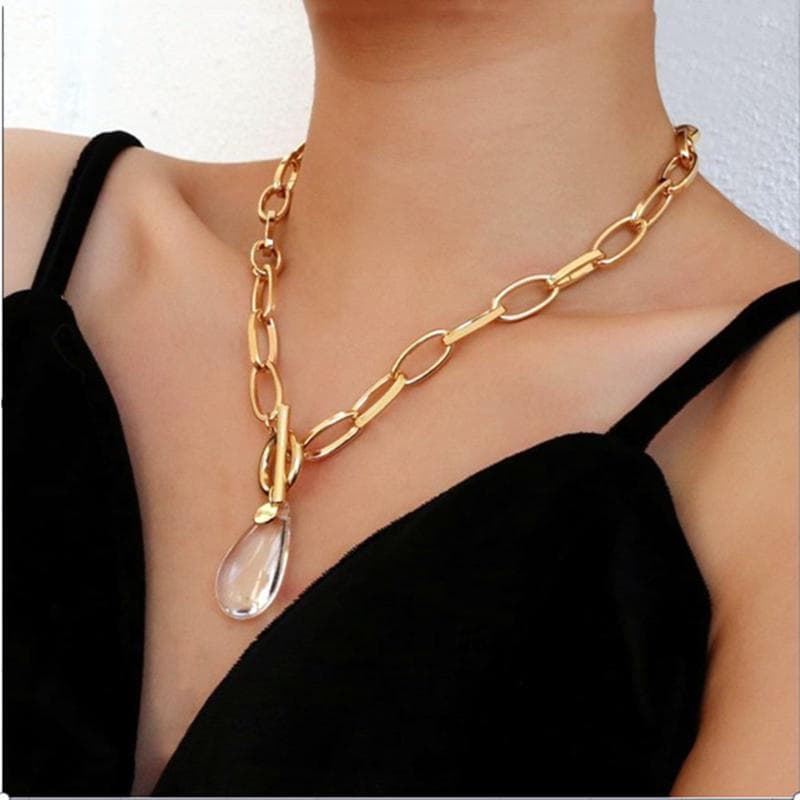 Decorador Moda Transparente Cristal Gota De Água Pingente Corrente De Metal Nelace Para Mulheres Jóias Festa Accessries