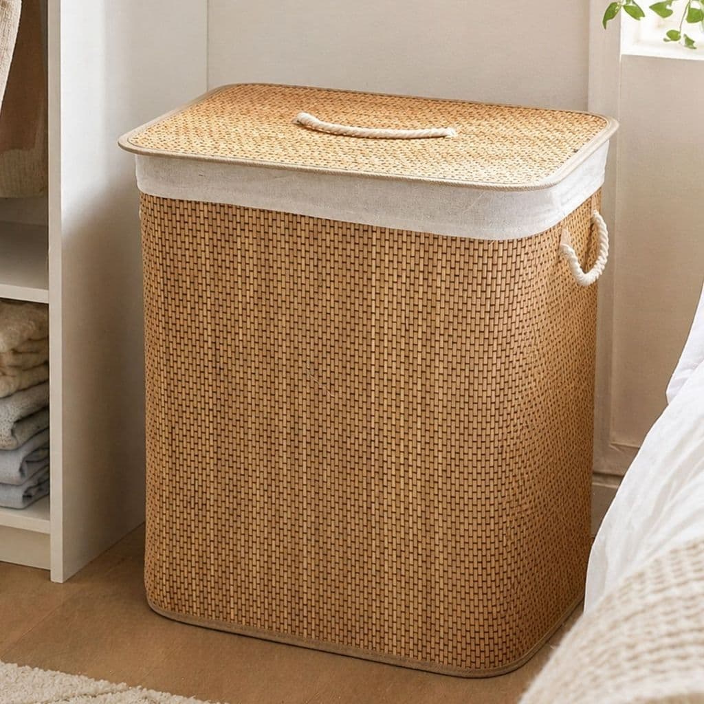 Cesto Organizador c Tampa em Fibra Natural e Forro 30x40x50
