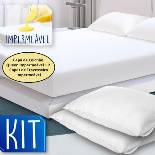 Kit Capa Queen Impermeável + 2 Capas de Travesseiro | Antiácaro, Conforto e Proteção