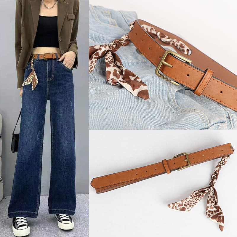 Cinto feminino novo estilo Jeans moda All-Match decorativo cinto fino lenço de seda ins estilo simples cinto preto na mo