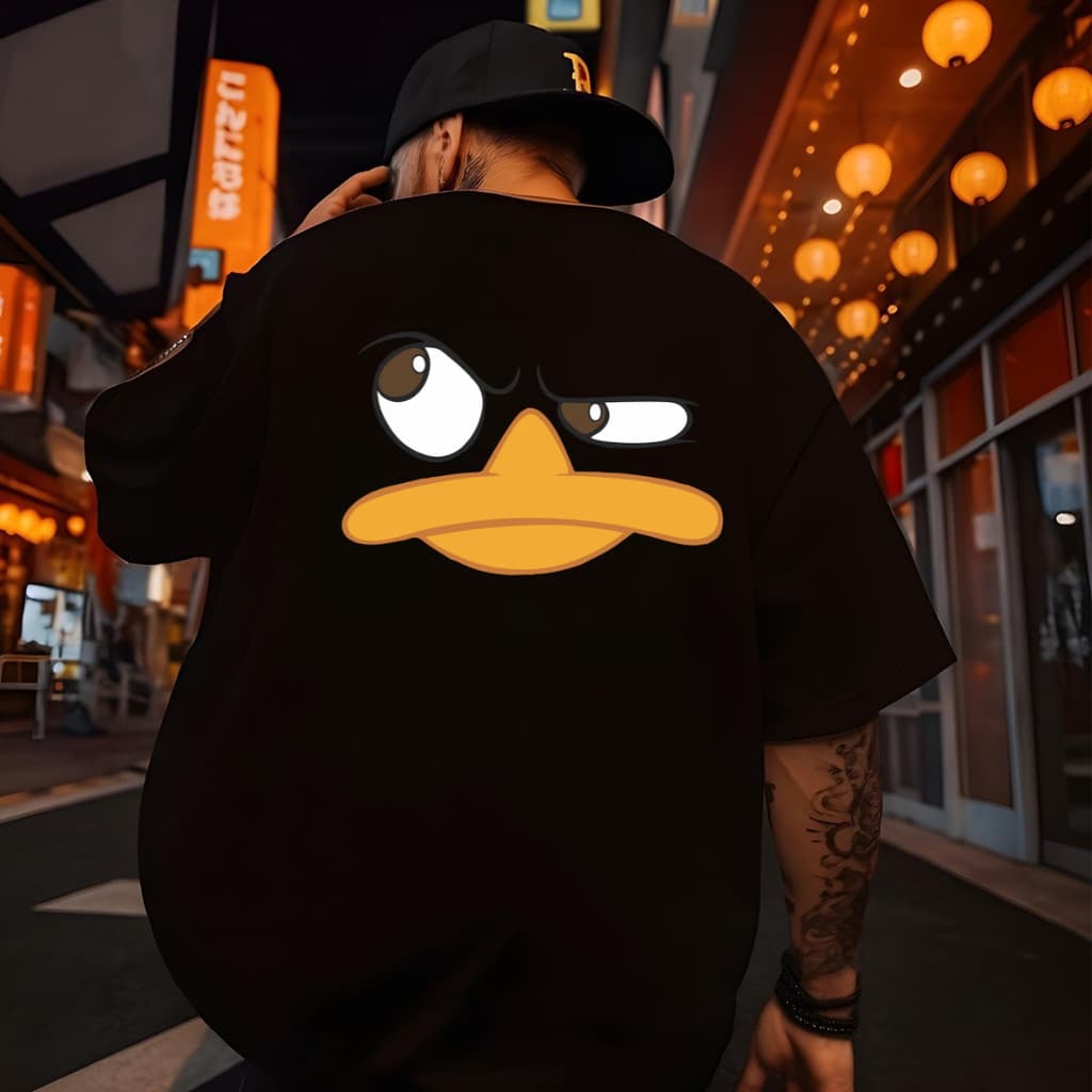 Camiseta Maasculina Estampado Cara de Pato Oversized Streetwear Estilosa Premium Verão