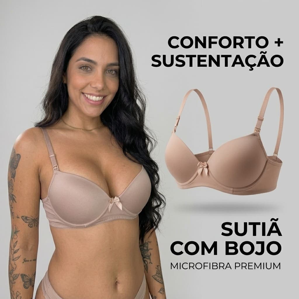 Sutiã Básico Com Bojo Microfibra Feminino Conforto Dia a Dia Alça Regulável