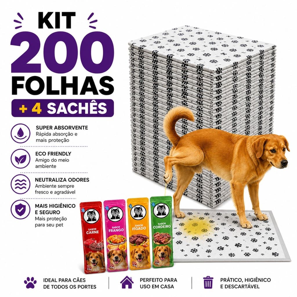 Kit Jornal Pet Higiênico 200 Folhas Biodegradável Atóxico Não Mancha