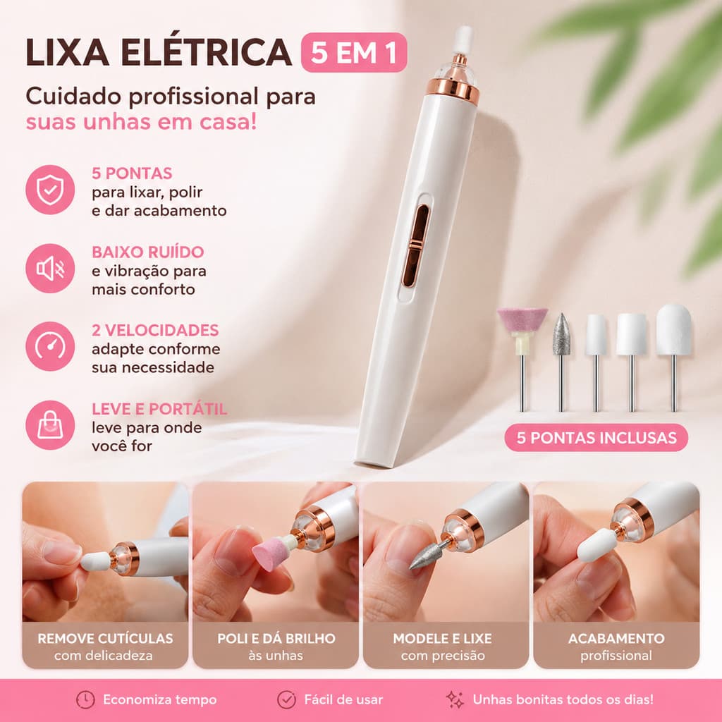 LixadeiraElétrica deUnhas Portátil Sem Fio Caneta para Manicure e Pedicure Profissional para Lixar Polir e Modelar Unhas