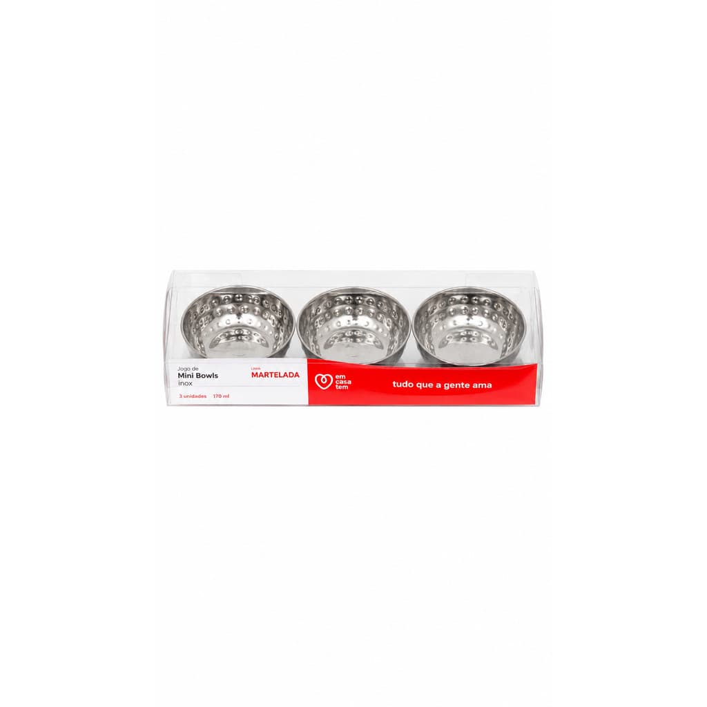 Jogo de Mini Bowls Inox Martelado 170ml com 3 Peças | Tigelas para Molhos, Petiscos, Castanhas e Sobremesas