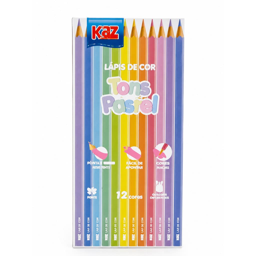 LAPIS  DE COR 12 CORES  MADEIRA  CORES  PASTEL KZ1921