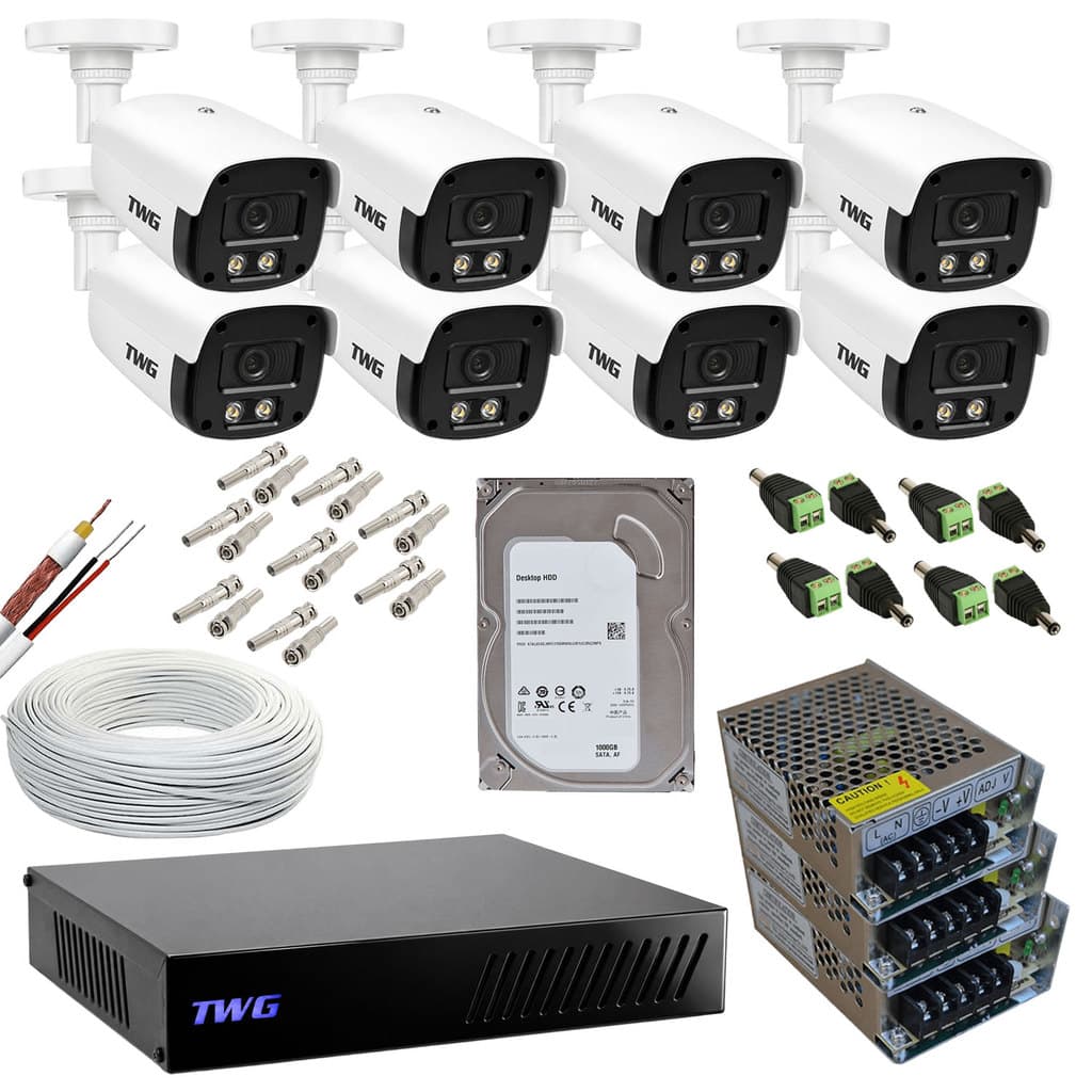 KIT CFTV 8 CAMERAS 2MP 20M IMAGENS NOTURNAS COLORIDAS DVR 8 CANAIS COM HD 1TB