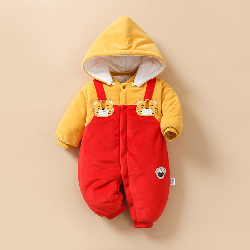 Bebê recém-nascido engrossado algodão-acolchoado roupas inverno com capuz destacável macacão velo exterior usar roupas d